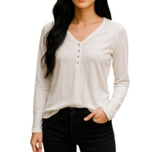 AMERICAN EAGLE White Soft & Sexy Slub Henley Shirt  Snap Long Sleeves L